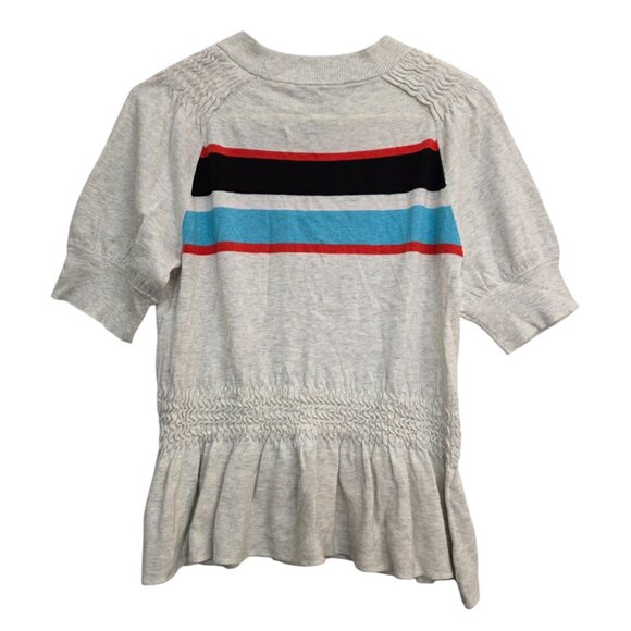 Thomas Wylde Shortsleeve Peplum Stripe Blouse Top Small - Picture 2 of 4
